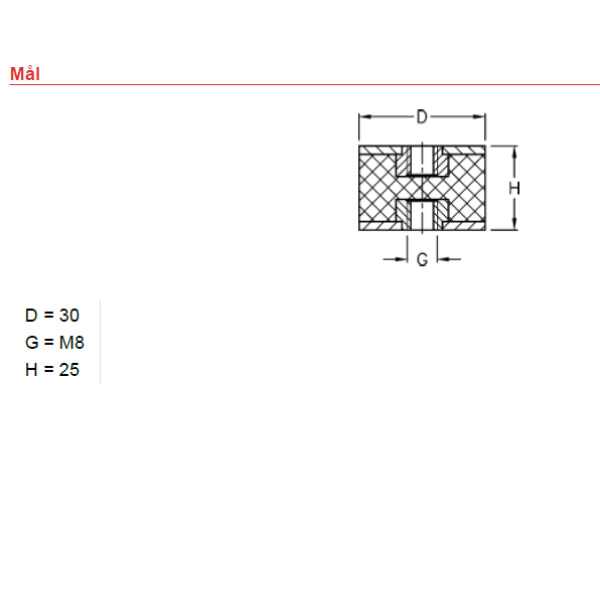 Gummi ophæng 8x30x25mm Indvendig ø8 Gevind 3mm - Billede 2